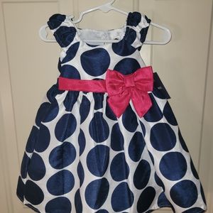NWT Blue Polka-Dot Dress w/Pink Bow 12m